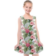 Monstera Flowers Pattern Kids  Cross Back Dress by goljakoff