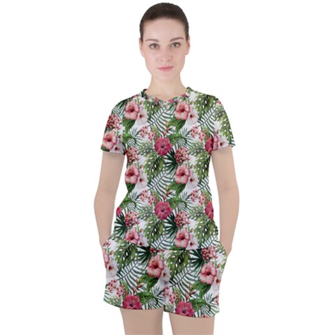 Monstera Flowers Pattern Women s Tee And Shorts Set by goljakoff