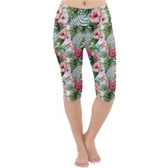 Monstera Flowers Pattern Lightweight Velour Cropped Yoga Leggings by goljakoff