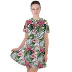 Monstera Flowers Pattern Short Sleeve Shoulder Cut Out Dress  by goljakoff