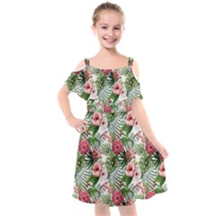 Monstera Flowers Pattern Kids  Cut Out Shoulders Chiffon Dress by goljakoff