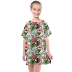 Monstera Flowers Pattern Kids  One Piece Chiffon Dress by goljakoff