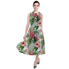 Monstera Flowers Pattern Round Neck Boho Dress by goljakoff