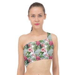 Monstera Flowers Pattern Spliced Up Bikini Top  by goljakoff