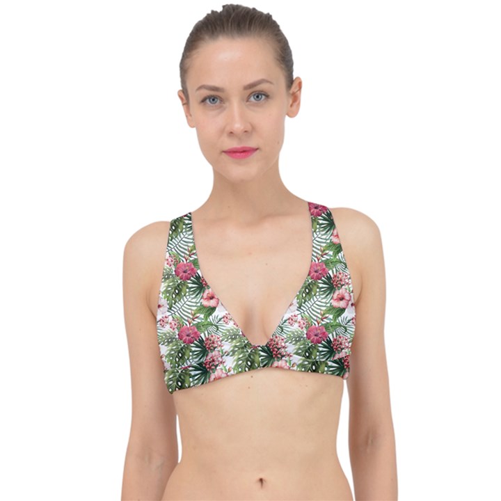 Monstera flowers pattern Classic Banded Bikini Top