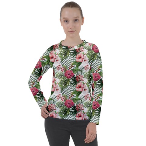 Monstera Flowers Pattern Women s Long Sleeve Raglan Tee by goljakoff