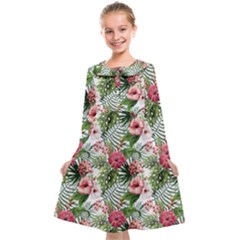 Monstera Flowers Pattern Kids  Midi Sailor Dress by goljakoff