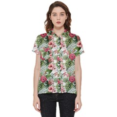 Monstera Flowers Pattern Short Sleeve Pocket Shirt by goljakoff