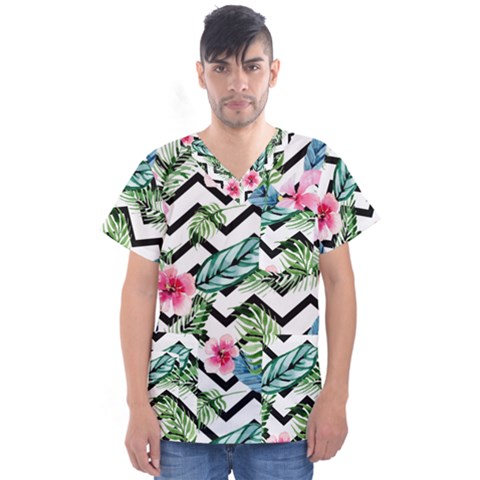 Zigzag Flowers Men s V-neck Scrub Top by goljakoff