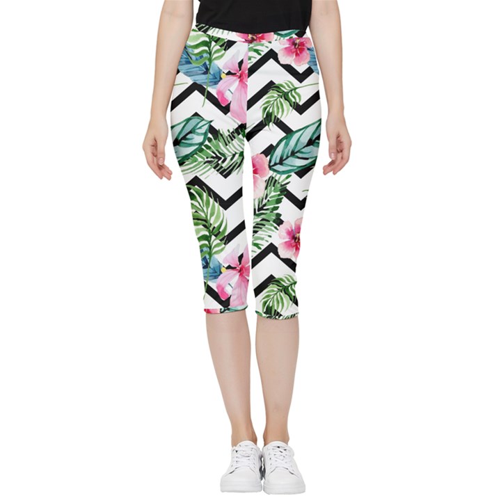 Zigzag flowers Inside Out Lightweight Velour Capri Leggings 