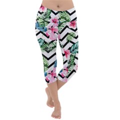 Zigzag Flowers Lightweight Velour Capri Yoga Leggings by goljakoff