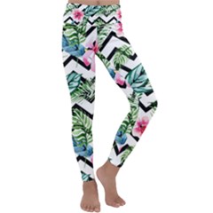 Zigzag Flowers Kids  Lightweight Velour Classic Yoga Leggings