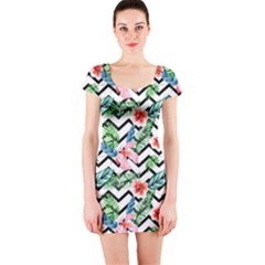 Zigzag Flowers Pattern Short Sleeve Bodycon Dress by goljakoff