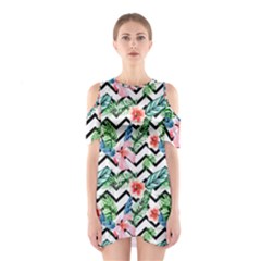 Zigzag Flowers Pattern Shoulder Cutout One Piece Dress by goljakoff