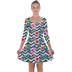 Zigzag Flowers Pattern Quarter Sleeve Skater Dress by goljakoff