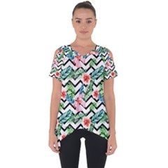 Zigzag Flowers Pattern Cut Out Side Drop Tee by goljakoff