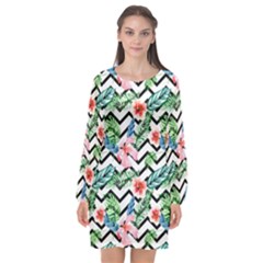 Zigzag Flowers Pattern Long Sleeve Chiffon Shift Dress  by goljakoff