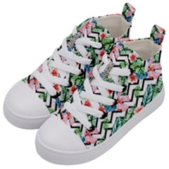 Zigzag Flowers Pattern Kids  Mid-top Canvas Sneakers by goljakoff