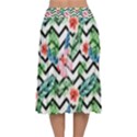 Zigzag flowers pattern Velvet Flared Midi Skirt View2