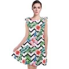 Zigzag Flowers Pattern Tie Up Tunic Dress by goljakoff