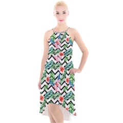 Zigzag Flowers Pattern High-low Halter Chiffon Dress  by goljakoff