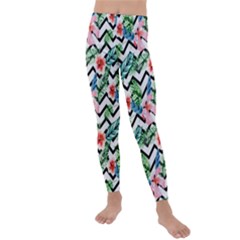 Zigzag Flowers Pattern Kids  Lightweight Velour Leggings by goljakoff