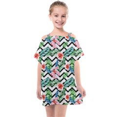 Zigzag Flowers Pattern Kids  One Piece Chiffon Dress by goljakoff