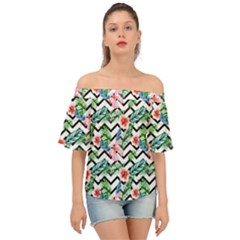 Zigzag Flowers Pattern Off Shoulder Short Sleeve Top by goljakoff