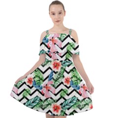 Zigzag Flowers Pattern Cut Out Shoulders Chiffon Dress by goljakoff