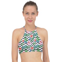 Zigzag Flowers Pattern Racer Front Bikini Top by goljakoff