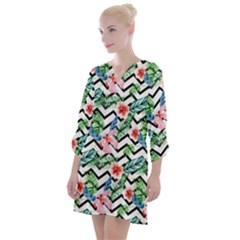 Zigzag Flowers Pattern Open Neck Shift Dress by goljakoff