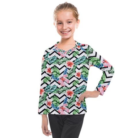 Zigzag Flowers Pattern Kids  Long Mesh Tee by goljakoff