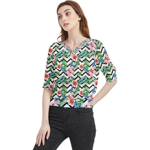 Zigzag Flowers Pattern Quarter Sleeve Blouse by goljakoff