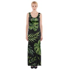 Green Leaves Thigh Split Maxi Dress by goljakoff