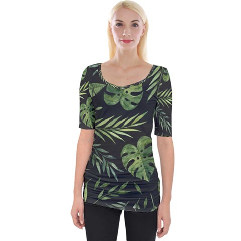 Green Leaves Wide Neckline Tee by goljakoff