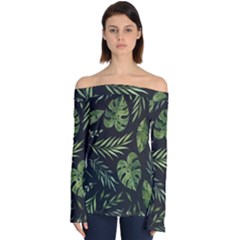 Green Leaves Off Shoulder Long Sleeve Top by goljakoff