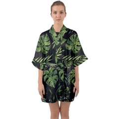 Green Leaves Half Sleeve Satin Kimono  by goljakoff