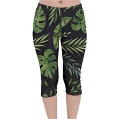 Green Leaves Velvet Capri Leggings  by goljakoff