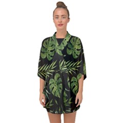 Green Leaves Half Sleeve Chiffon Kimono by goljakoff