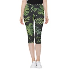 Green Leaves Inside Out Lightweight Velour Capri Leggings  by goljakoff