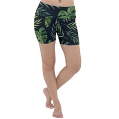 Green Leaves Lightweight Velour Yoga Shorts by goljakoff