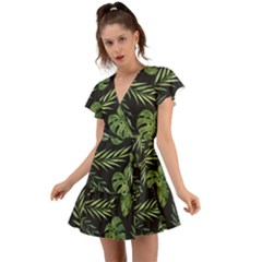 Green Leaves Flutter Sleeve Wrap Dress by goljakoff