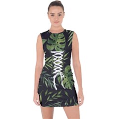 Green Leaves Lace Up Front Bodycon Dress by goljakoff