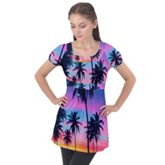 Palms Puff Sleeve Tunic Top by goljakoff