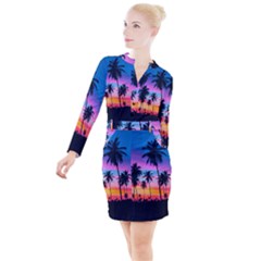 Palms Button Long Sleeve Dress by goljakoff