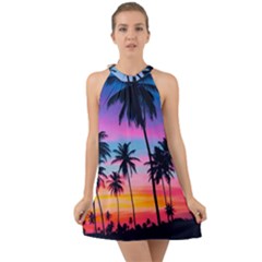 Palms Halter Tie Back Chiffon Dress by goljakoff