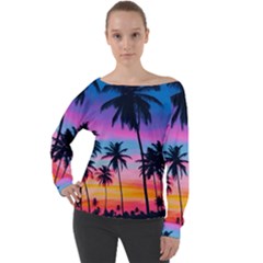 Palms Off Shoulder Long Sleeve Velour Top by goljakoff