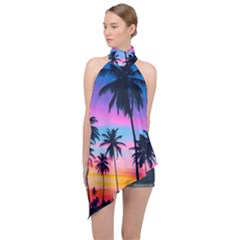 Palms Halter Asymmetric Satin Top by goljakoff