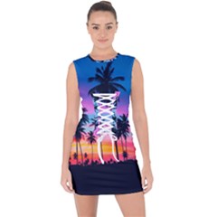 Palms Lace Up Front Bodycon Dress by goljakoff