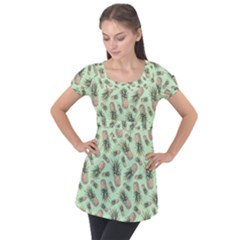 Pineapples Puff Sleeve Tunic Top by goljakoff